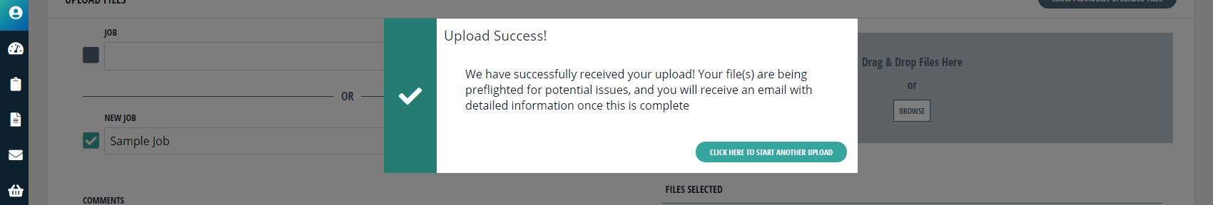 Upload success dialog