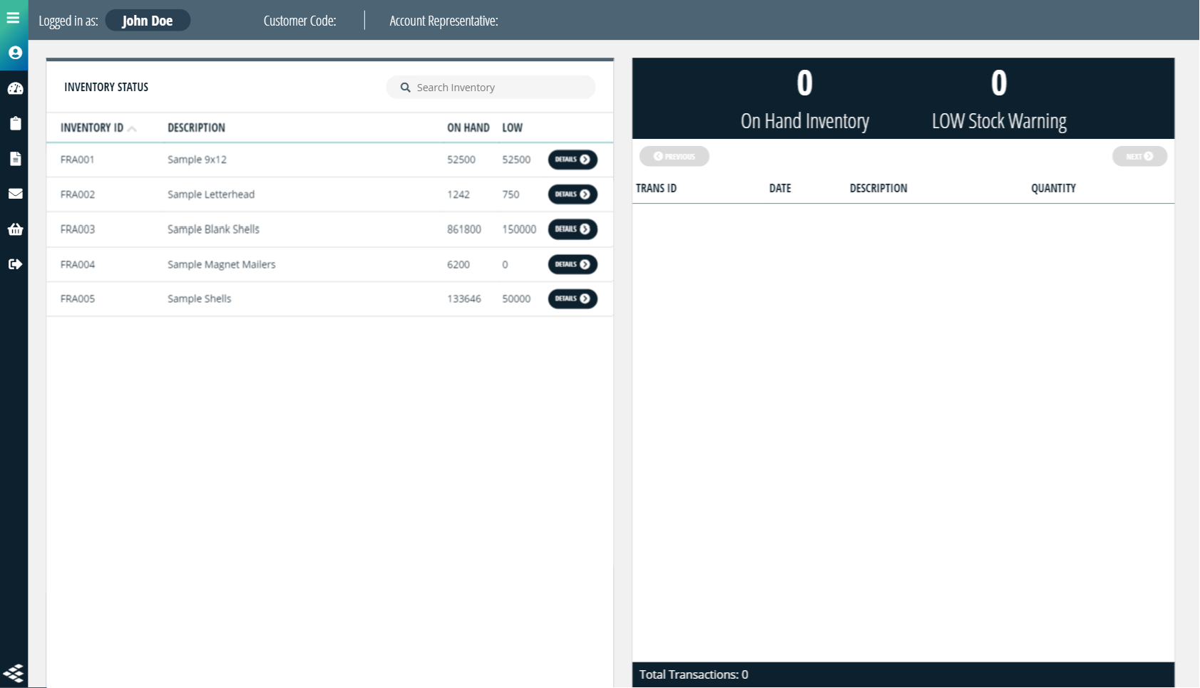 Inventory dashboard