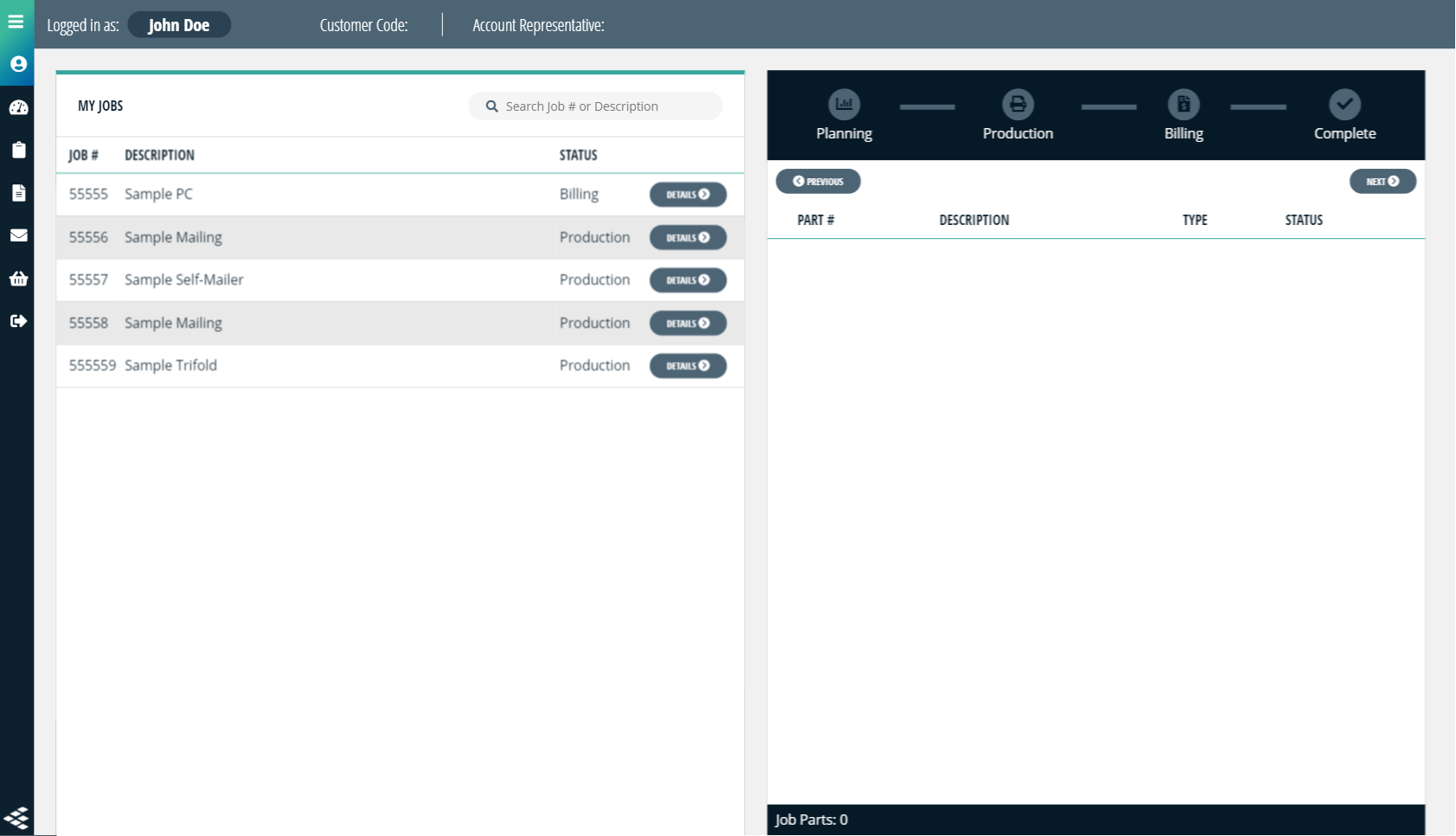 Job status dashboard