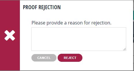 Proof rejection dialog